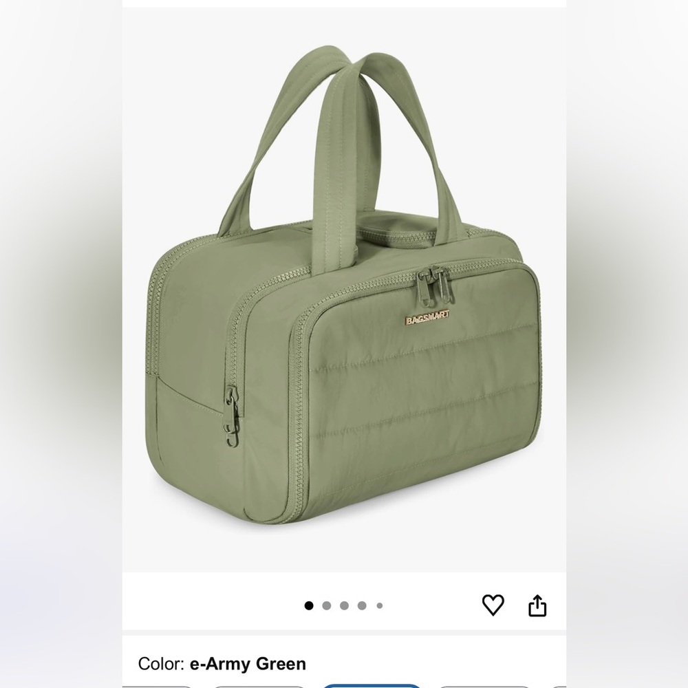 NWT Bagsmart Army Green Toiletry Bag Quilted, never used